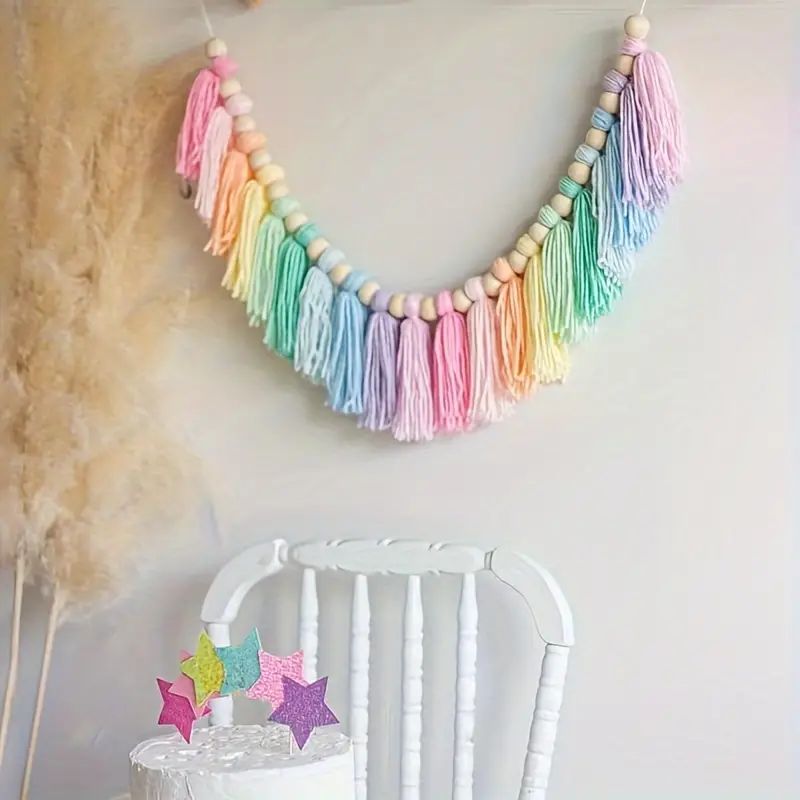 Baby Nursery Decor Girl - 1pc Boho Bunte Regenbogen Quaste Girlande