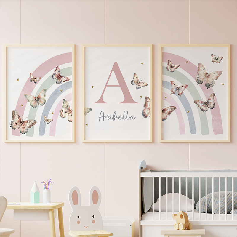Baby Nursery Decor Girl - Rosa Regenbogen Schmetterling Benutzerdefinierte Baby Name